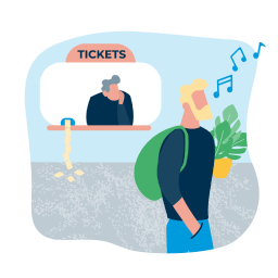 illustratie medewerker en digitale tickets